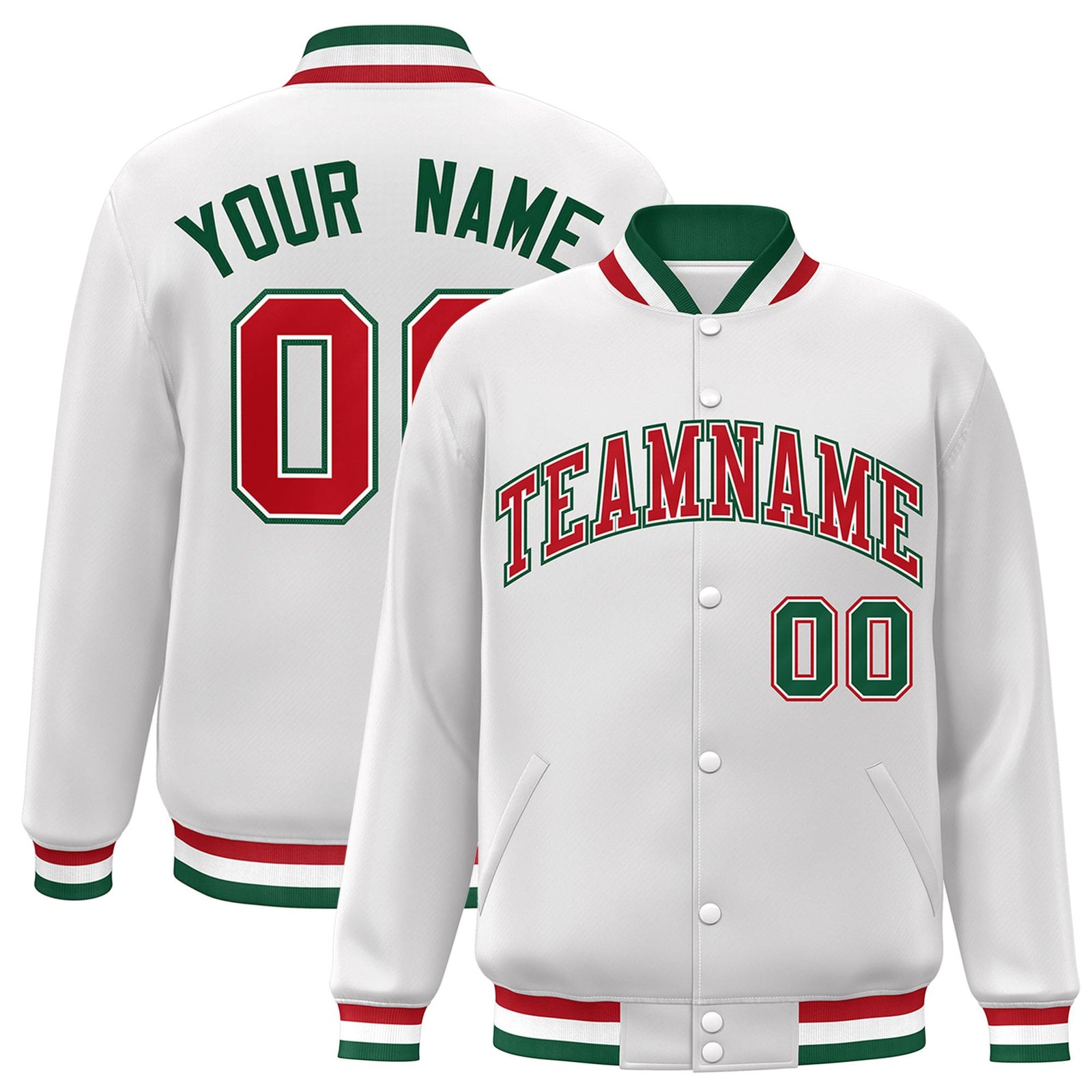 Custom White Red-White Classic Style Varsity Full-Snap Letterman Jacket