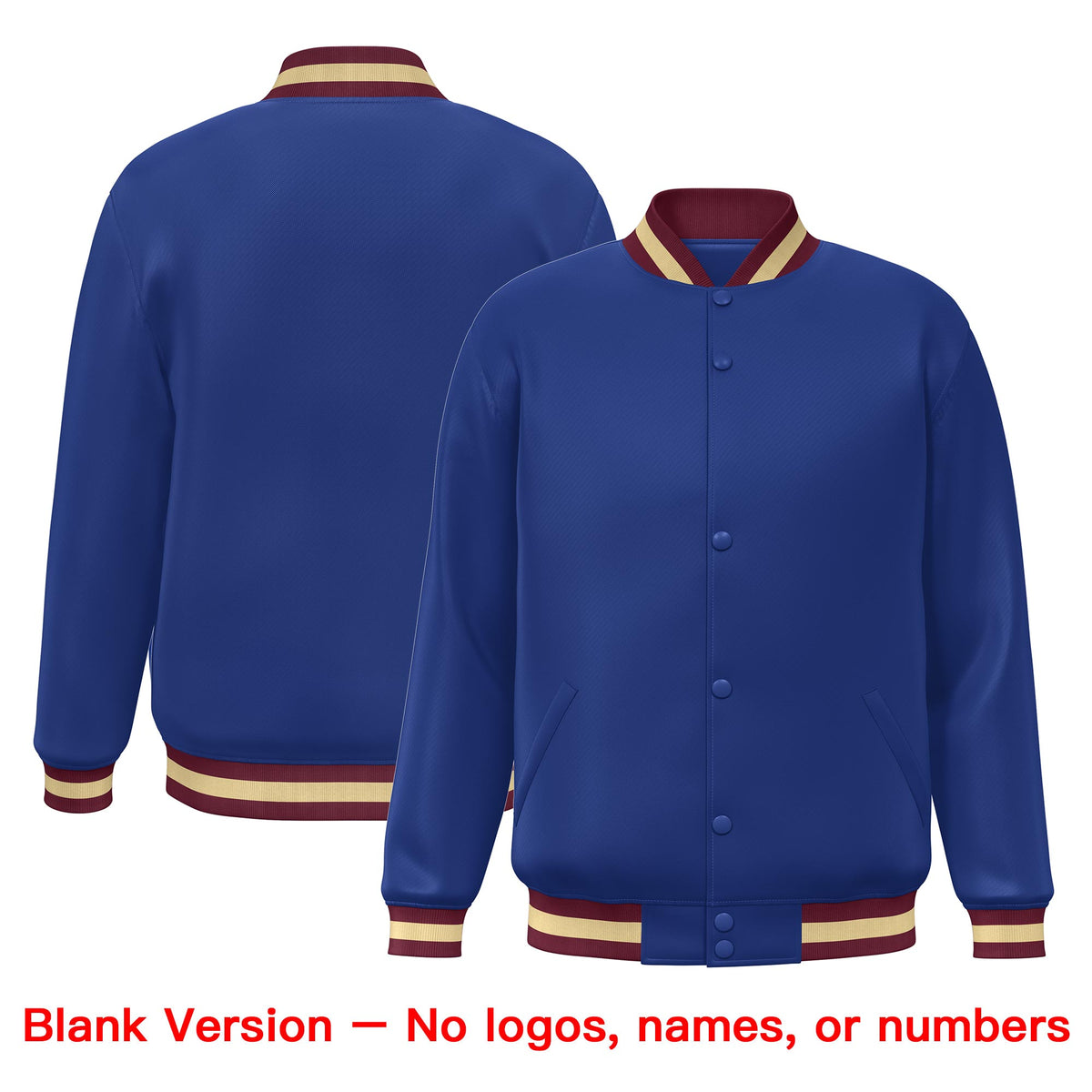 Custom Royal Crimson-Khaki Classic Style Varsity Full-Snap Letterman Jacket