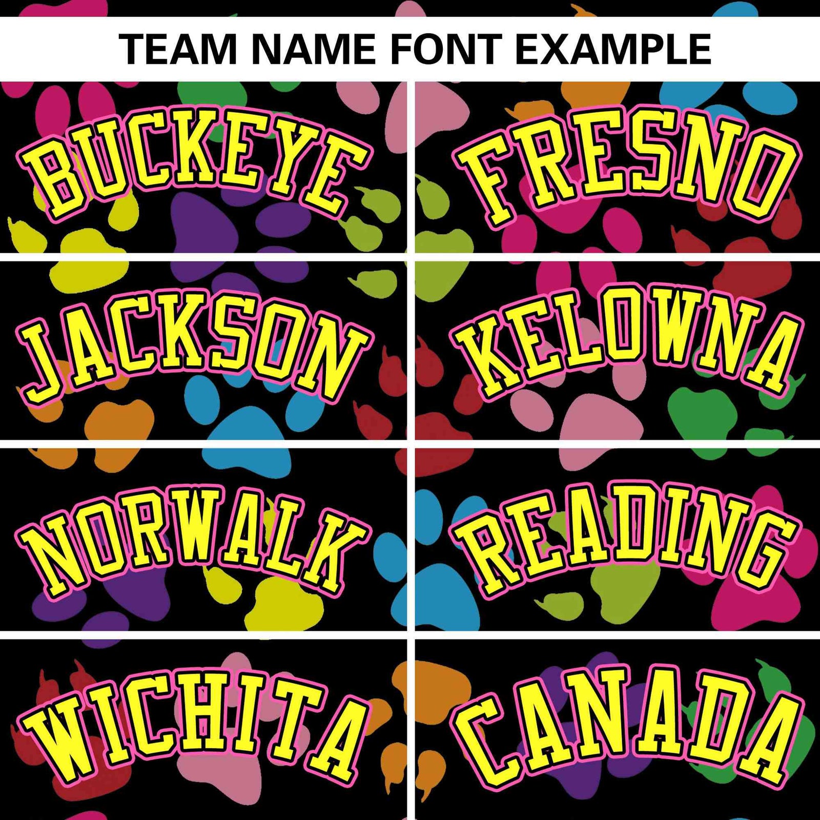 Custom Black Yellow-Pink Varsity Pets Paw Prints Graffiti Pattern Letterman Baseball Jacket