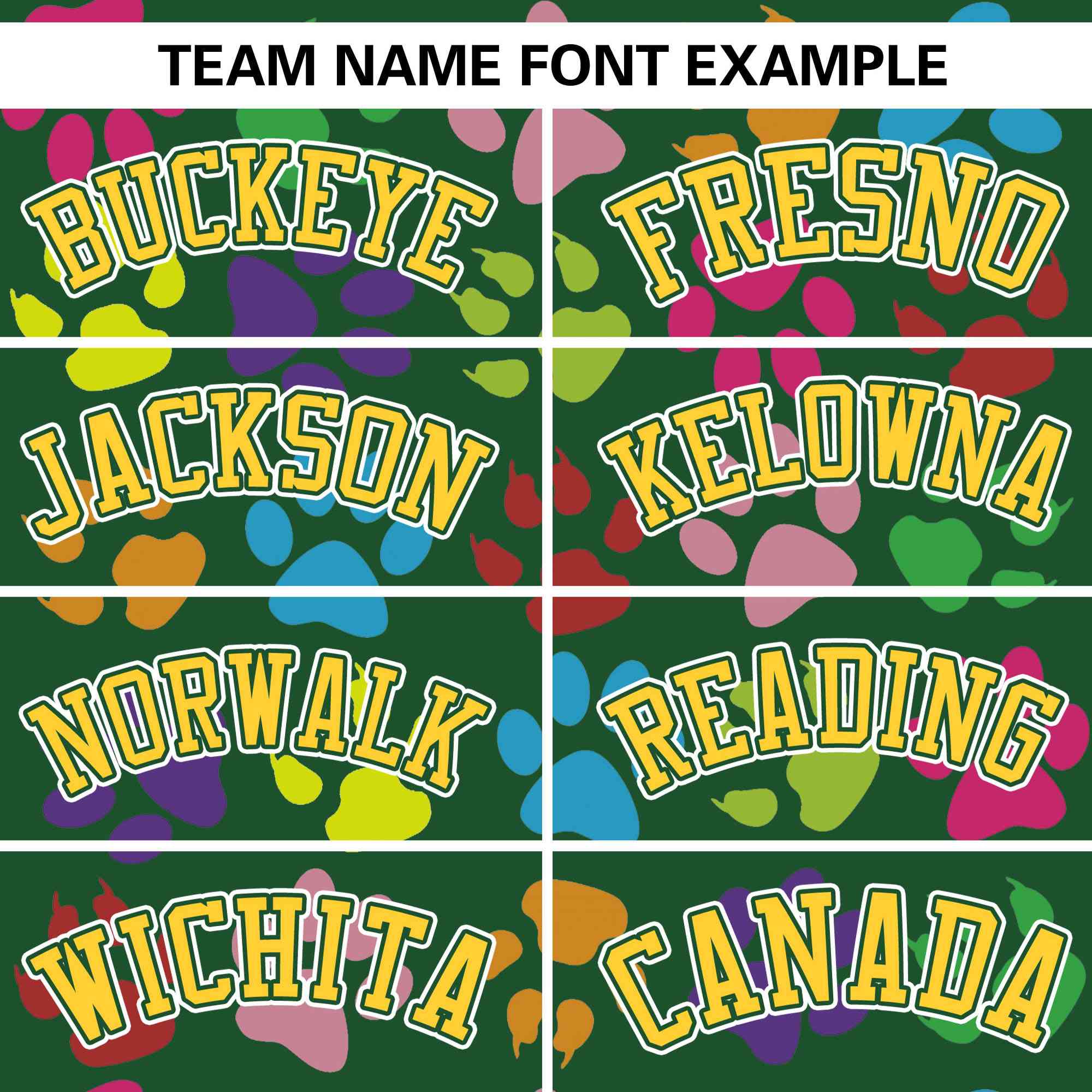 Custom Green Gold-White Varsity Pets Paw Prints Graffiti Pattern Letterman Baseball Jacket