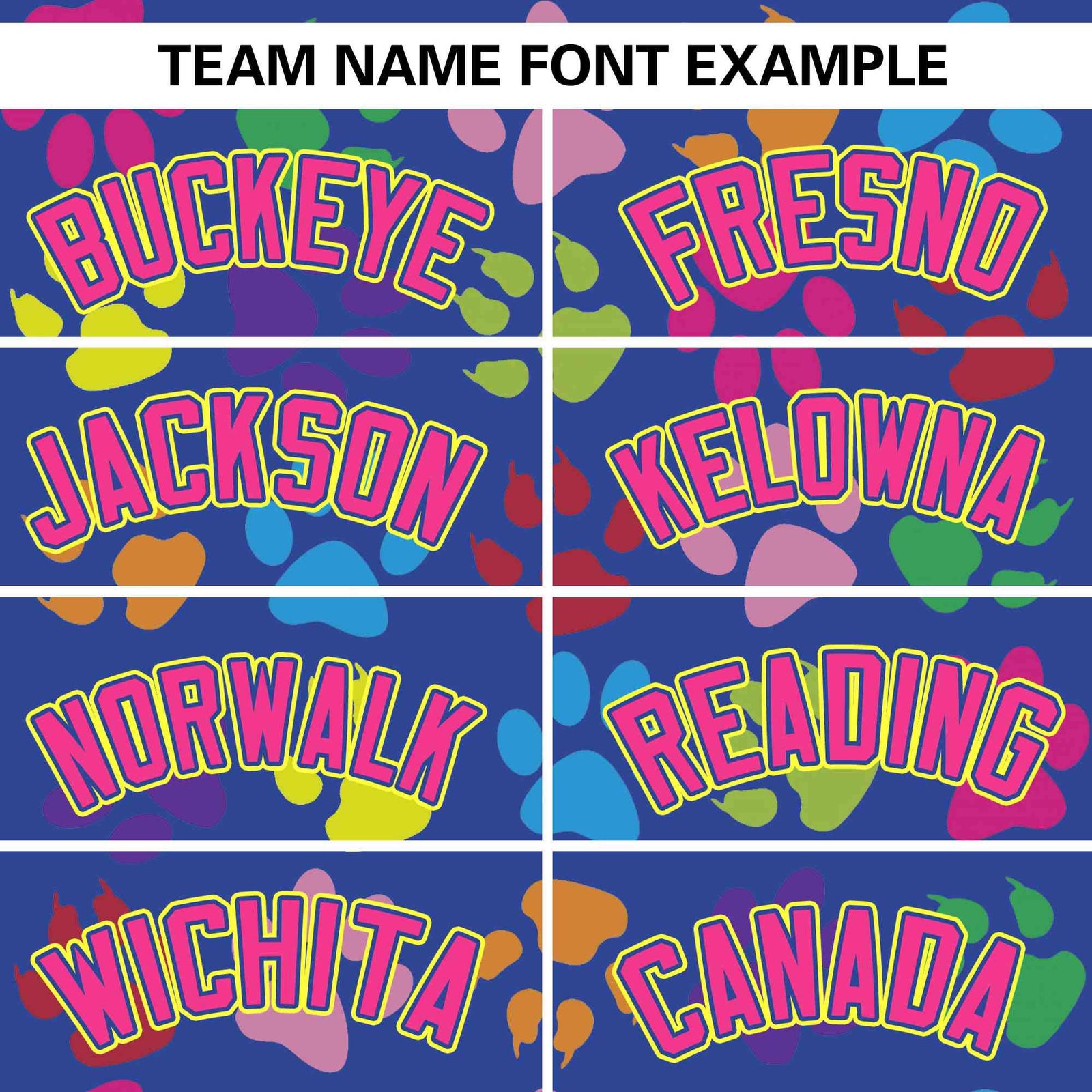 Custom Royal Pink-Yellow Varsity Pets Paw Prints Graffiti Pattern Letterman Baseball Jacket