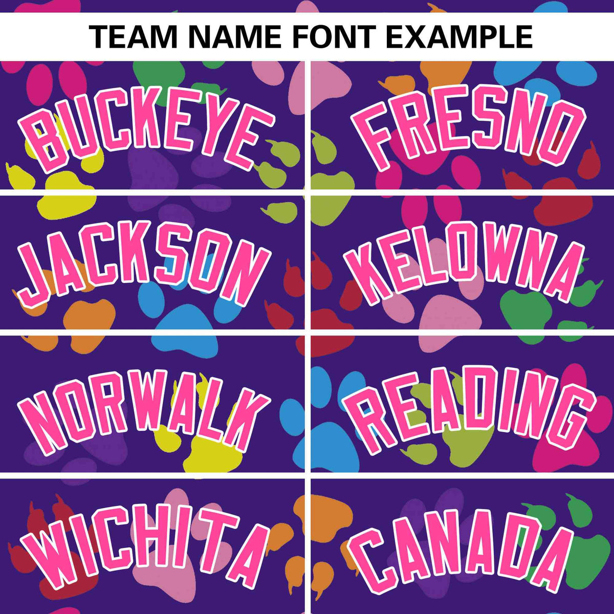 Custom Purple Pink-White Varsity Pets Paw Prints Graffiti Pattern Letterman Baseball Jacket