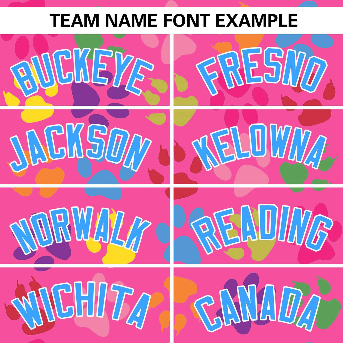 Custom Pink Powder Blue-White Varsity Pets Paw Prints Graffiti Pattern Letterman Baseball Jacket