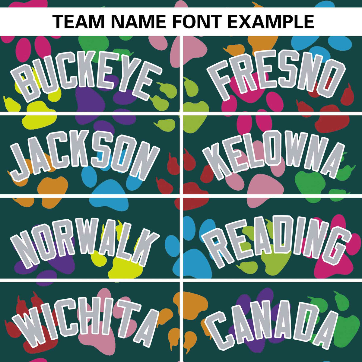 Custom Midnight Green Gray-White Varsity Pets Paw Prints Graffiti Pattern Letterman Baseball Jacket