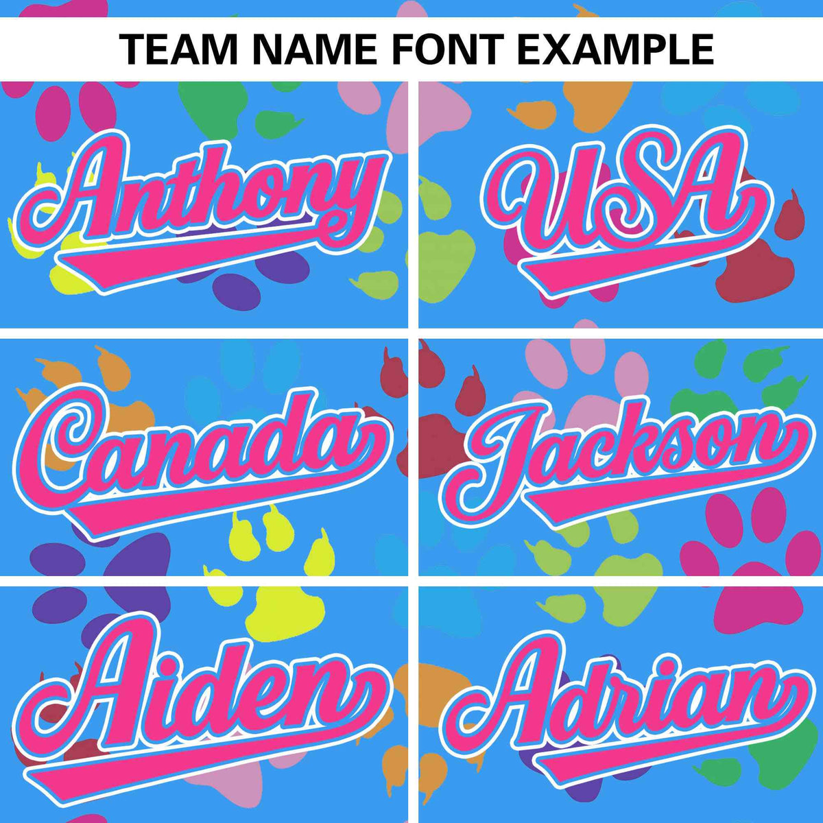 Custom Powder Blue Pink-White Varsity Pets Paw Prints Graffiti Pattern Letterman Baseball Jacket