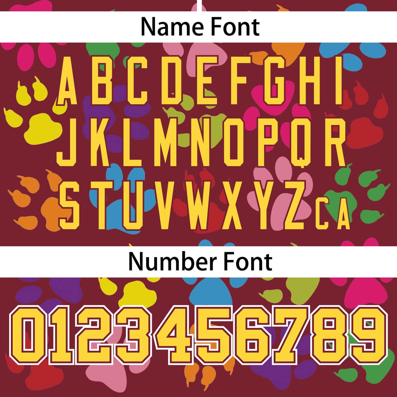 Custom Crimson Gold-White Varsity Pets Paw Prints Graffiti Pattern Letterman Baseball Jacket