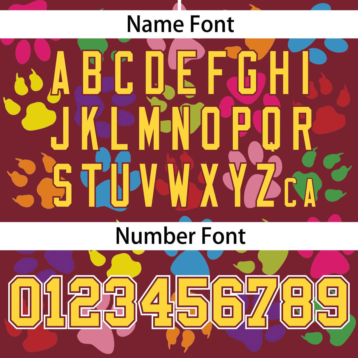 Custom Crimson Gold-White Varsity Pets Paw Prints Graffiti Pattern Letterman Baseball Jacket