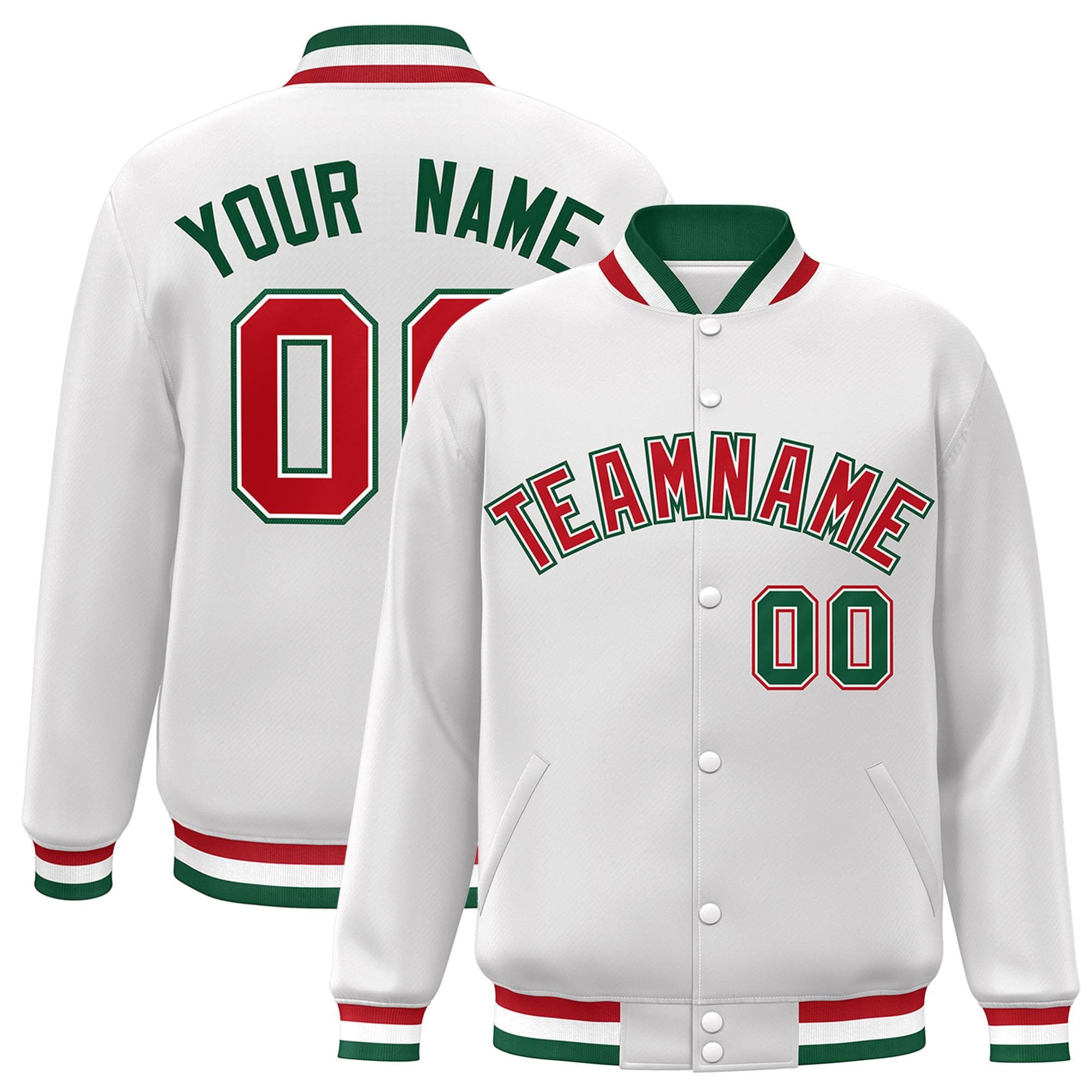 Custom White Red-White Classic Style Varsity Full-Snap Letterman Jacket