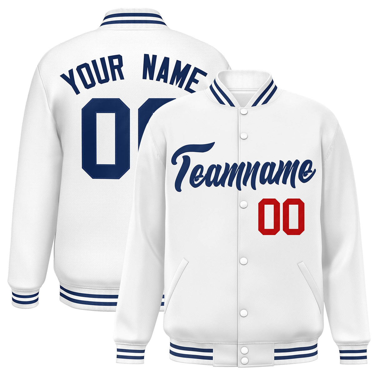 Custom White Royal Classic Style Varsity Full-Snap Letterman Jacket