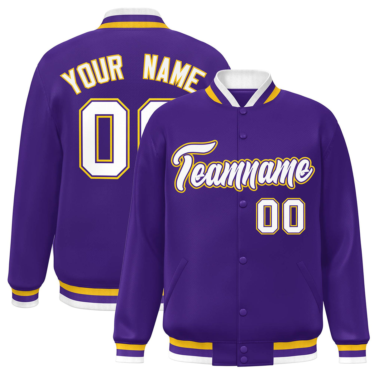 Custom Purple White-Purple Classic Style Varsity Full-Snap Letterman Jacket