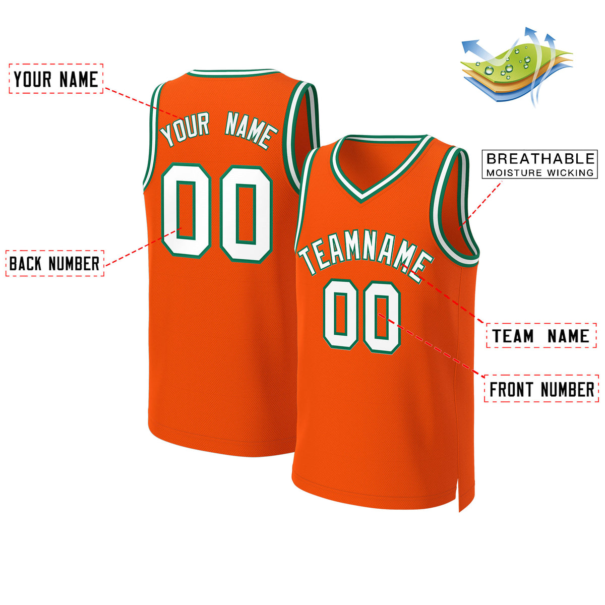 Custom Orange White-Kelly Green Classic Tops Basketball Jersey