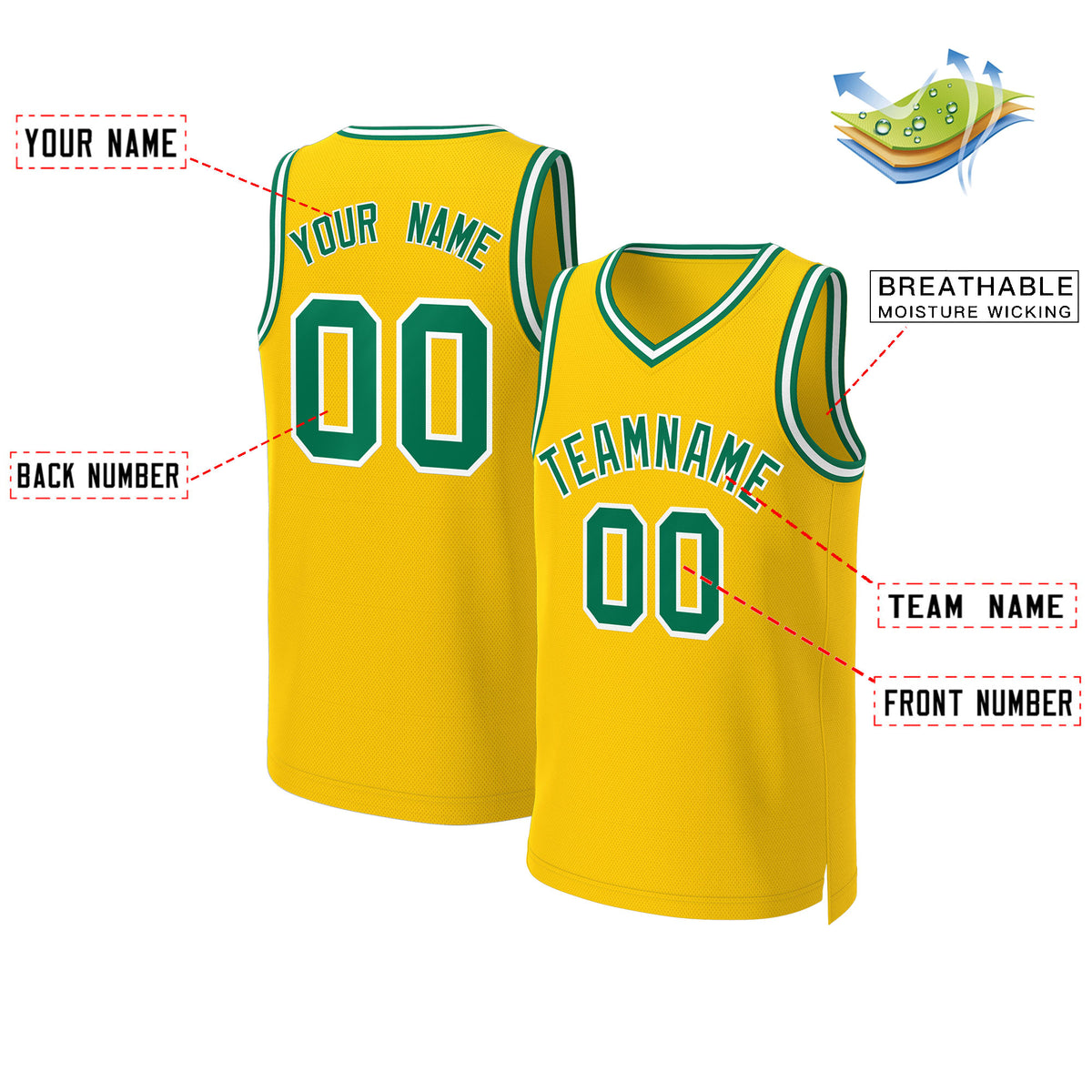Custom Yellow Kelly Green-White Classic Tops Basketball Jersey