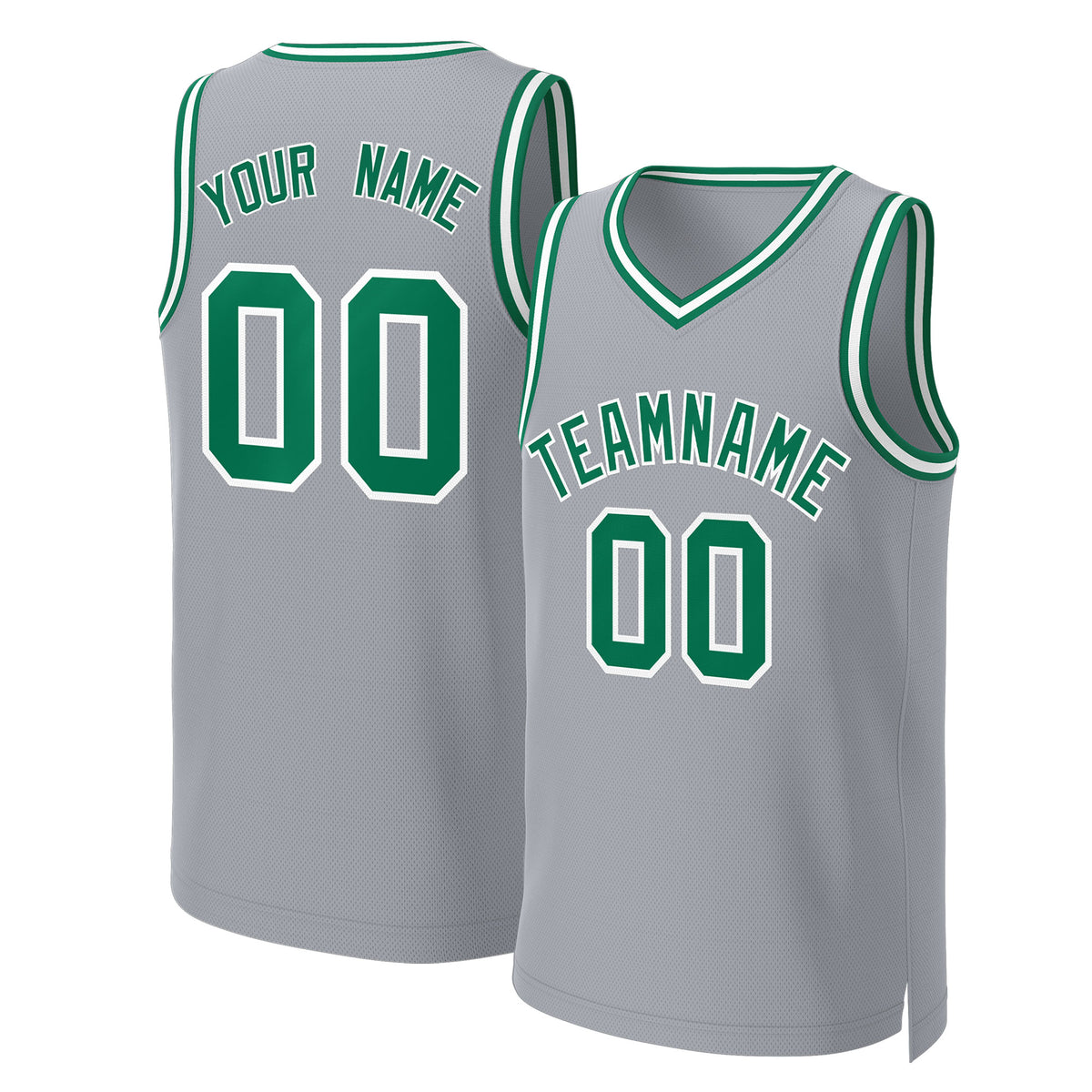 Custom Gray Kelly Green-White Classic Tops Basketball Jersey