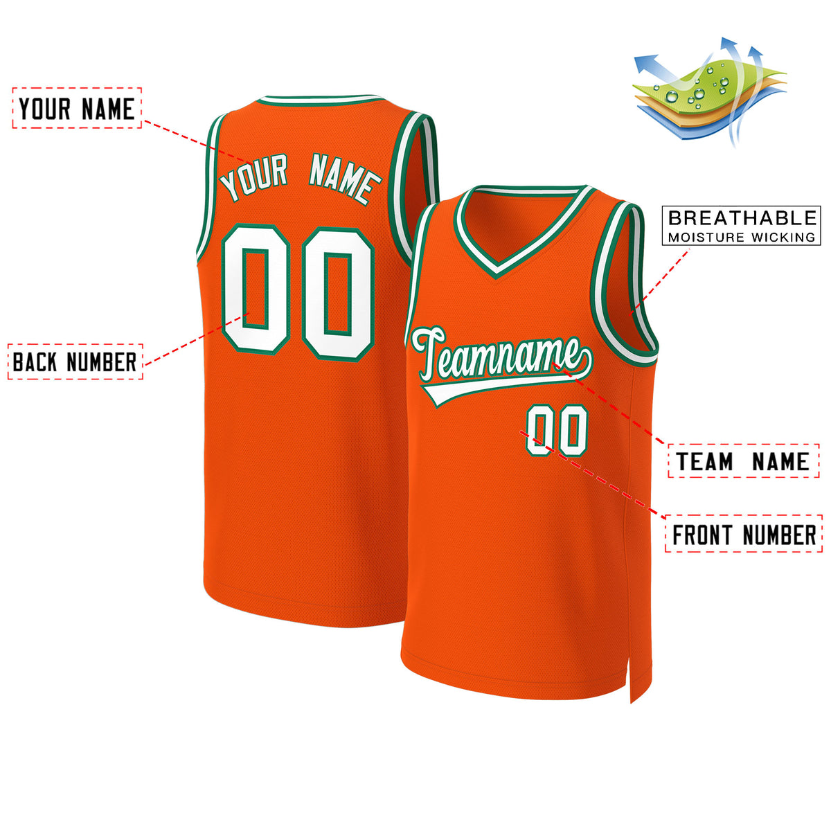 Custom Orange White-Kelly Green Classic Tops Basketball Jersey