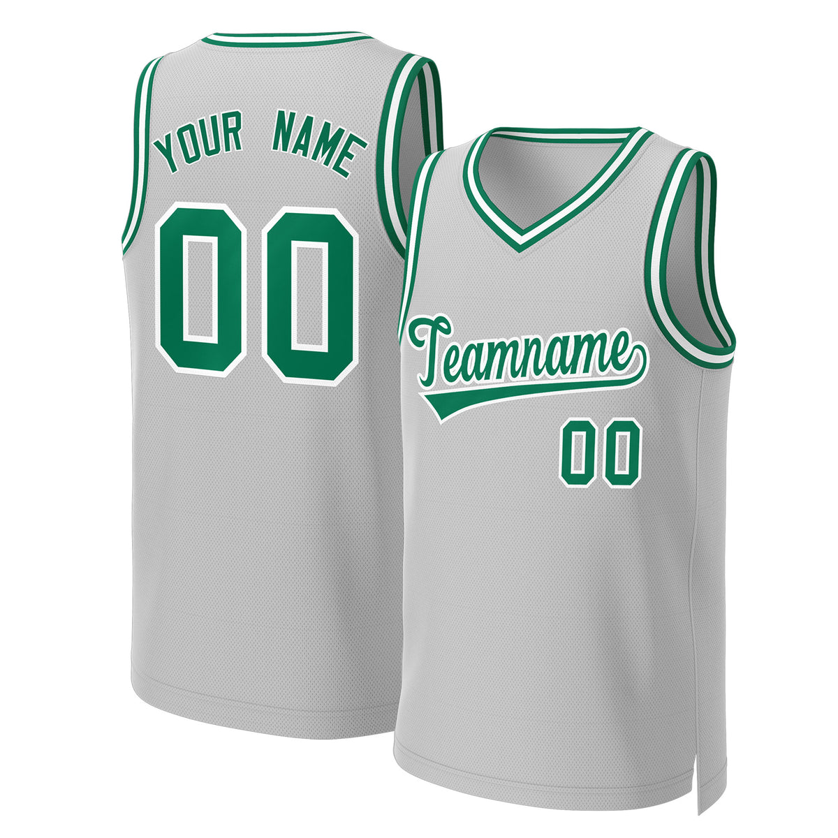 Custom Gray Kelly Green-White Classic Tops Basketball Jersey