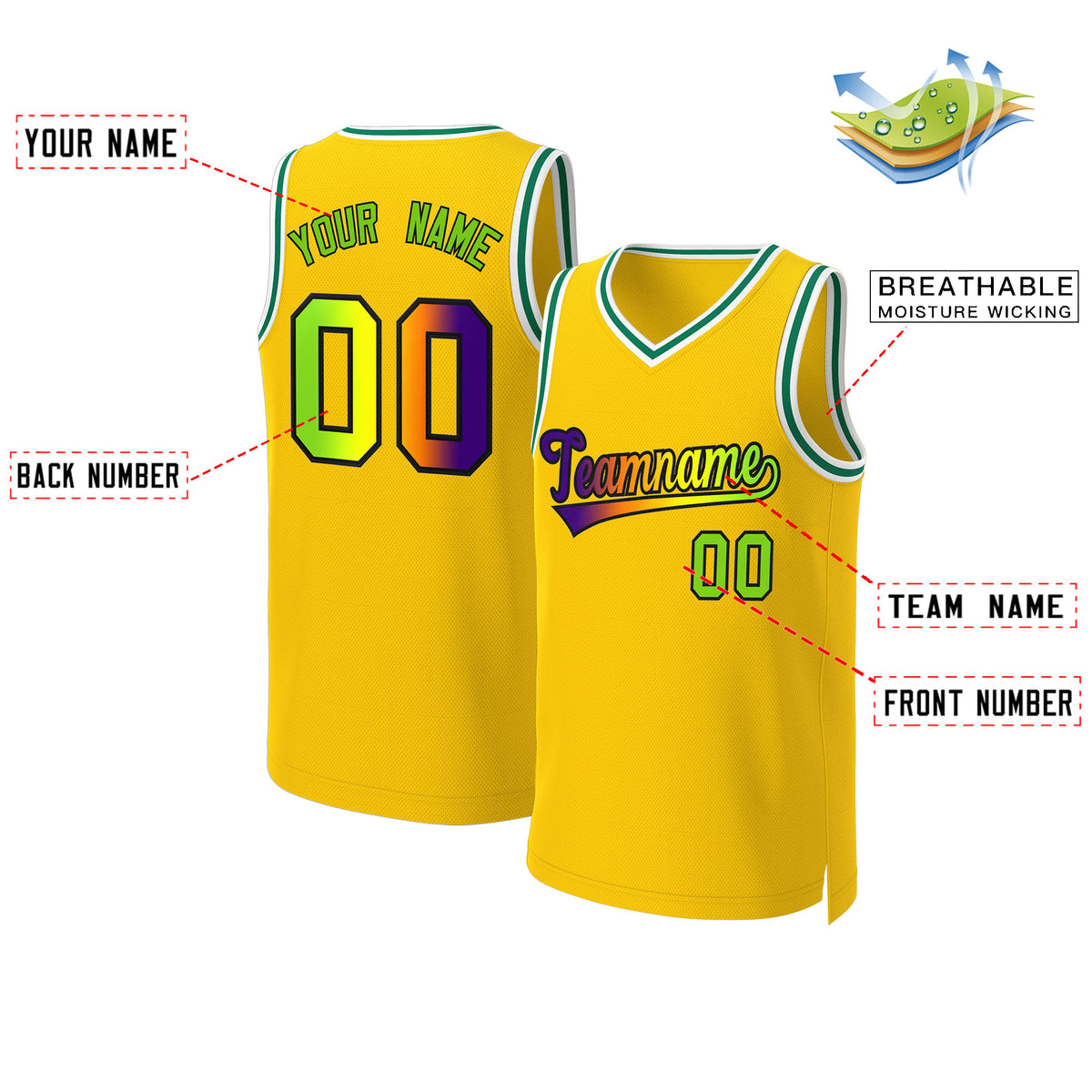 Custom Yellow Purple-Black Classic Gradient Fashion Tops Basketball Jersey