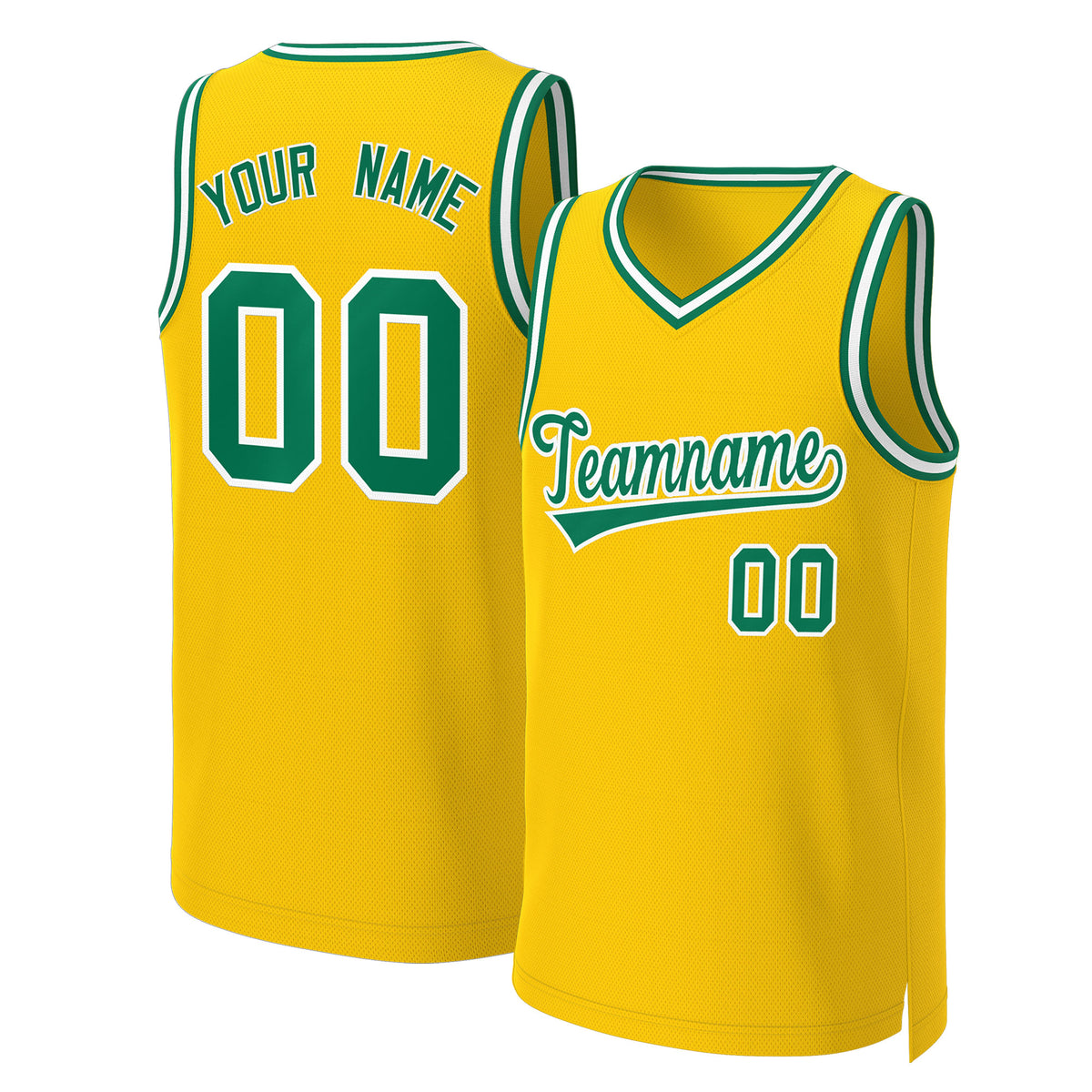 Custom Yellow Kelly Green-White Classic Tops Basketball Jersey