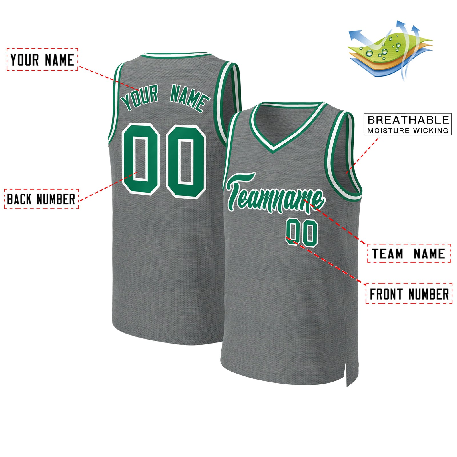 Custom Dark Gray Kelly Green-White Classic Tops Basketball Jersey
