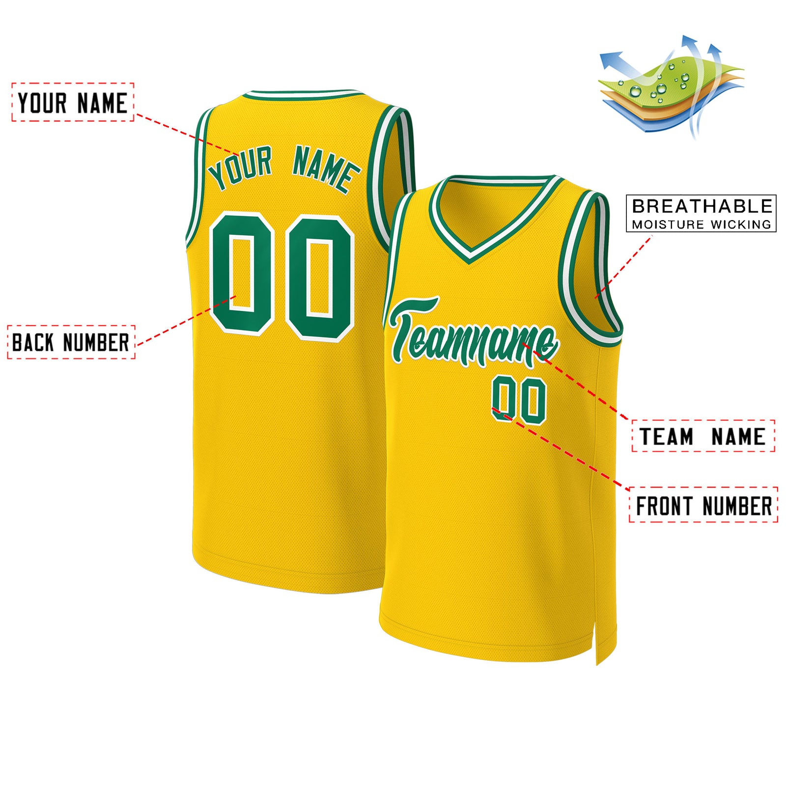 Custom Yellow Kelly Green-White Classic Tops Basketball Jersey
