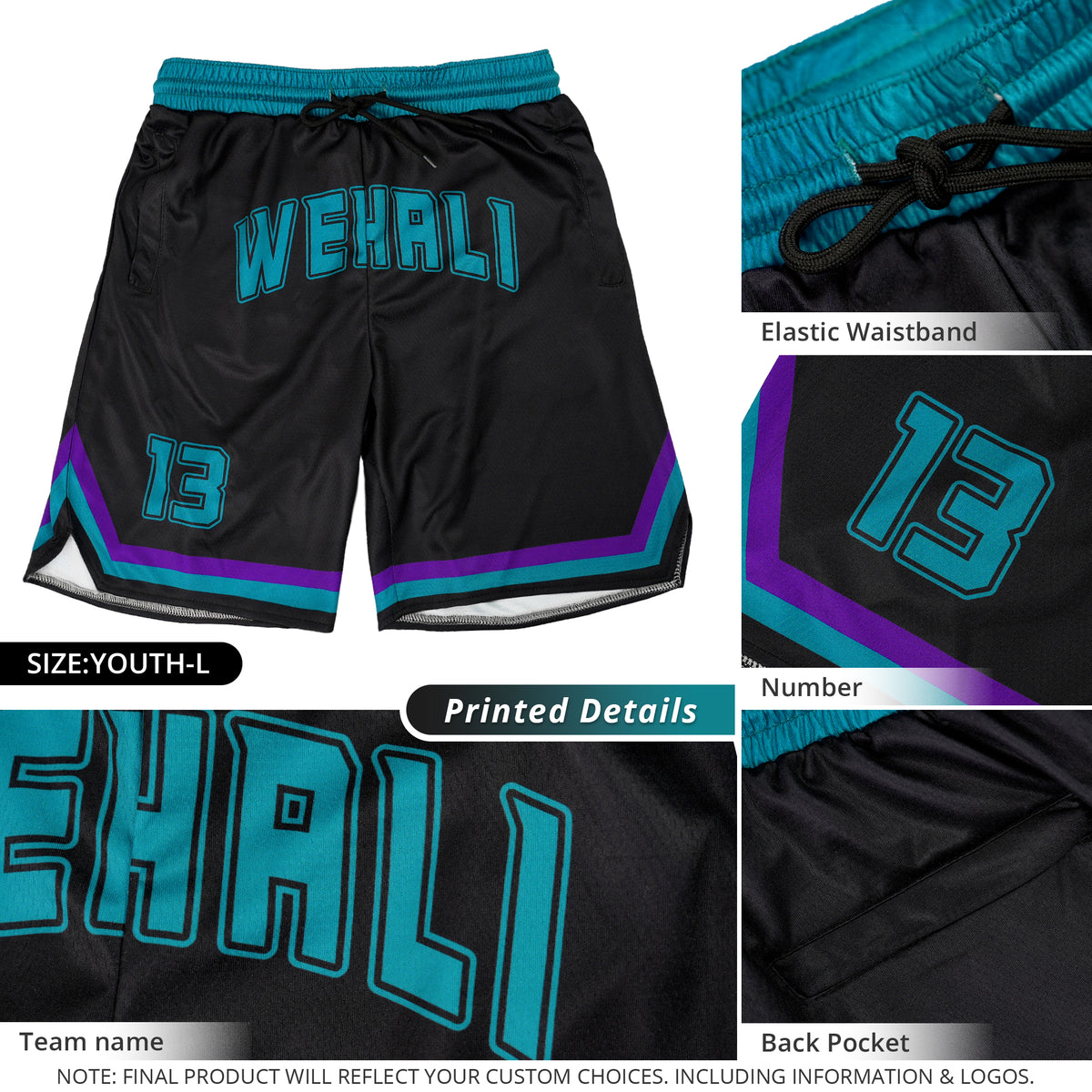 Custom Black Teal-Teal Personalized Basketball Shorts