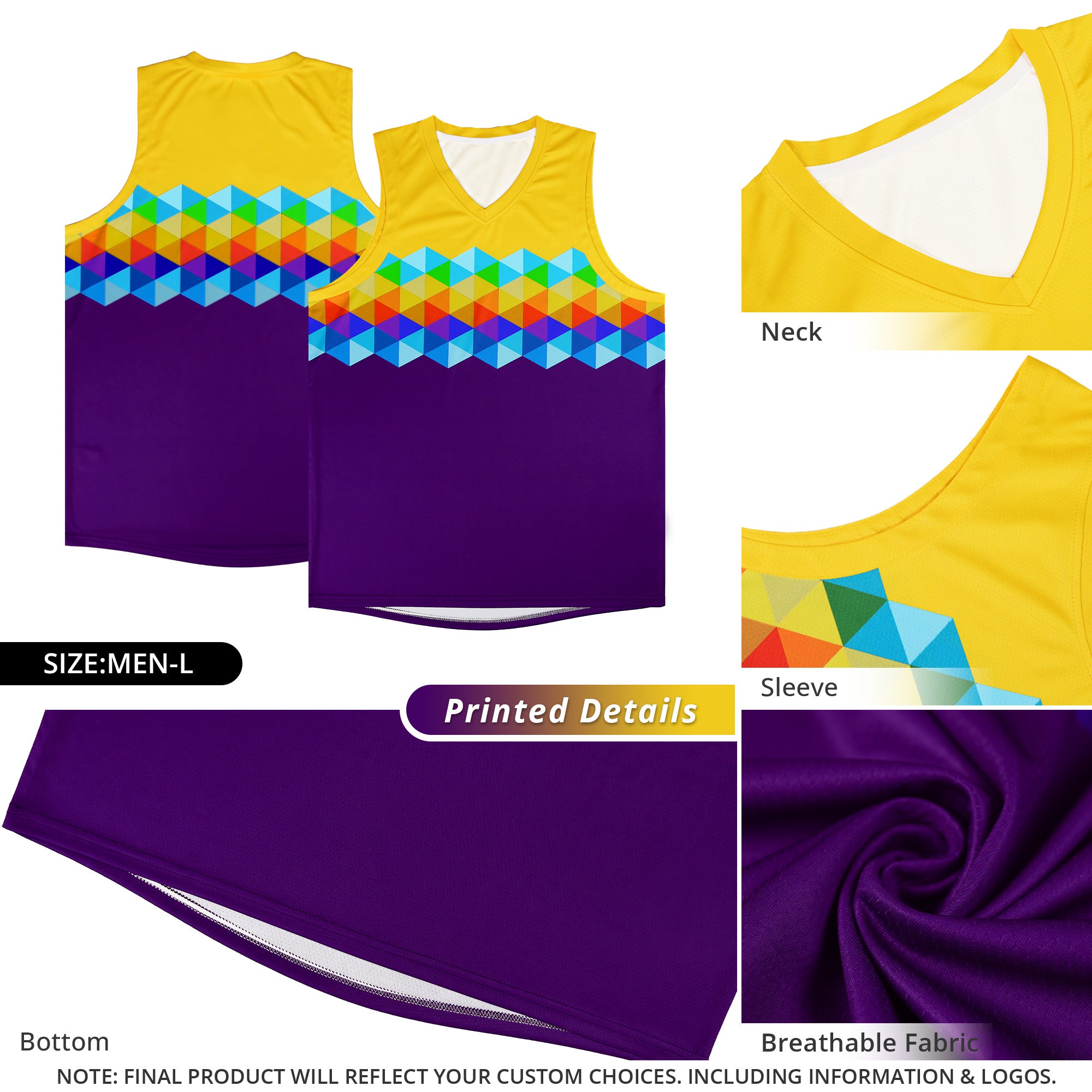 Custom Gold Purple-White Personalized Colorful Basketball Jersey Sets