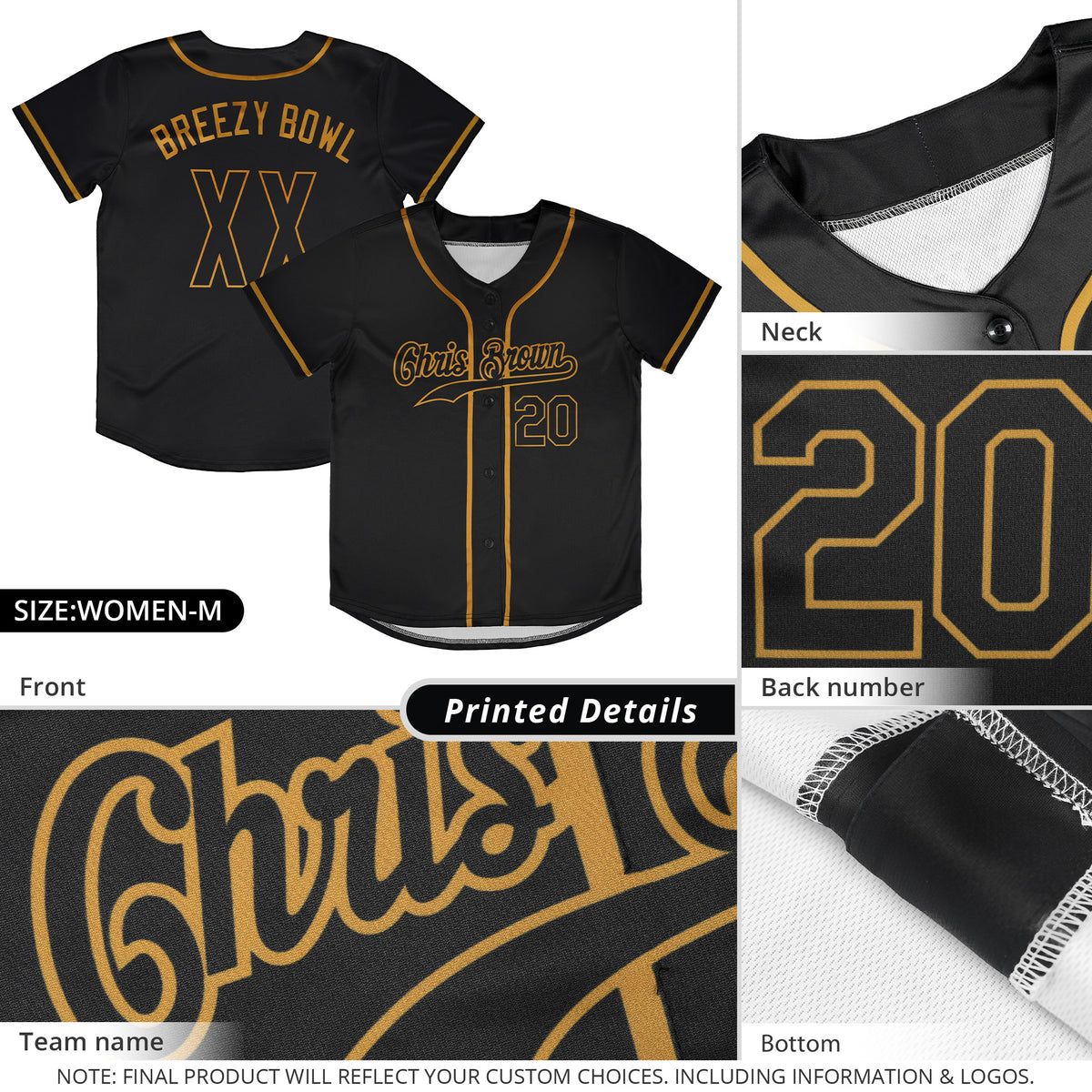 Custom Black Old Gold Classic Style Authentic Baseball Jersey