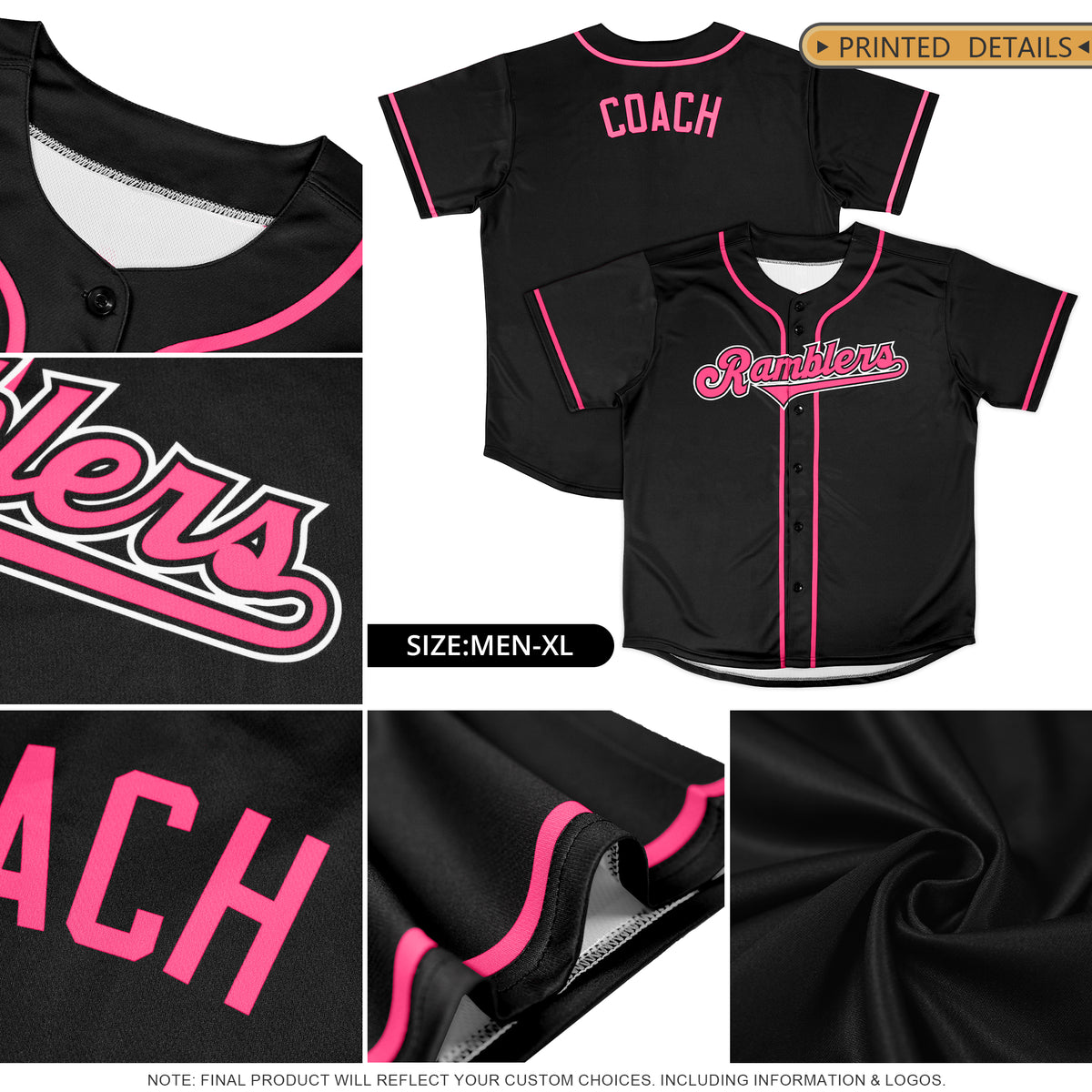 Custom Black Pink-Gray Classic Style Authentic Baseball Jersey