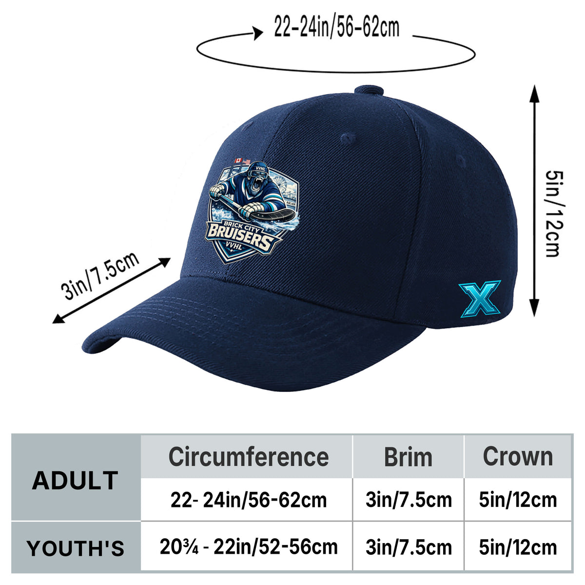 VVHL S10 Season X Brick City Bruisers 3D Puff Embroidery Flat Embroidery Baseball Cap