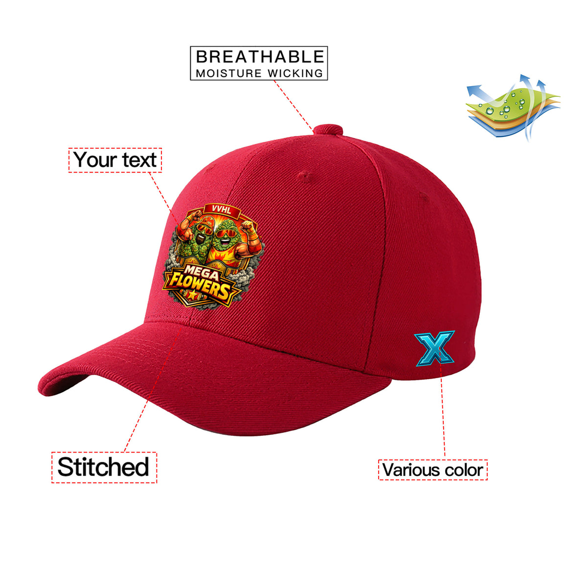 VVHL S10 Season X Mega Flowers3D Puff Embroidery Flat Embroidery Baseball Cap