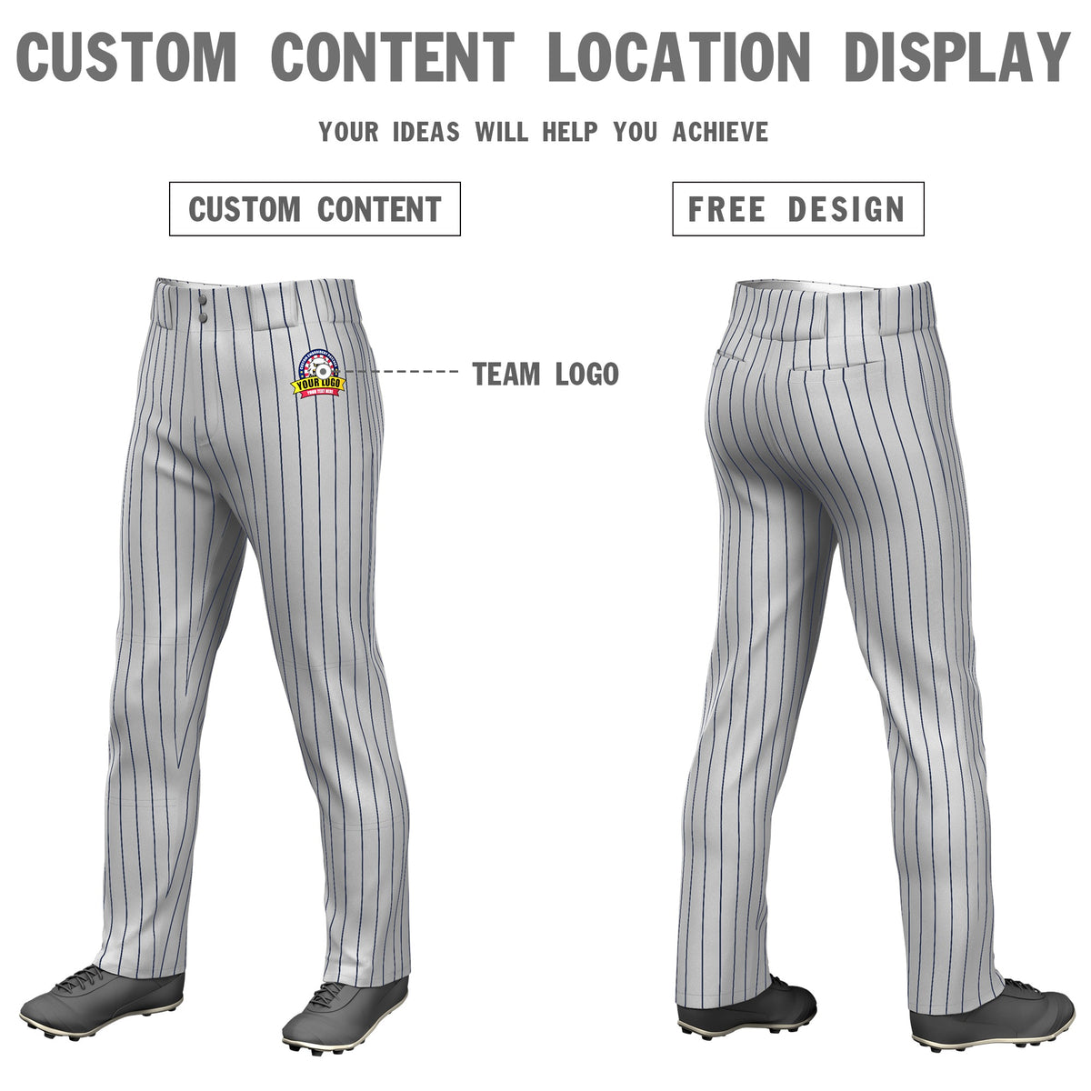 Custom Gray Navy Pinstripe Fit Stretch Practice Loose-fit Baseball Pants