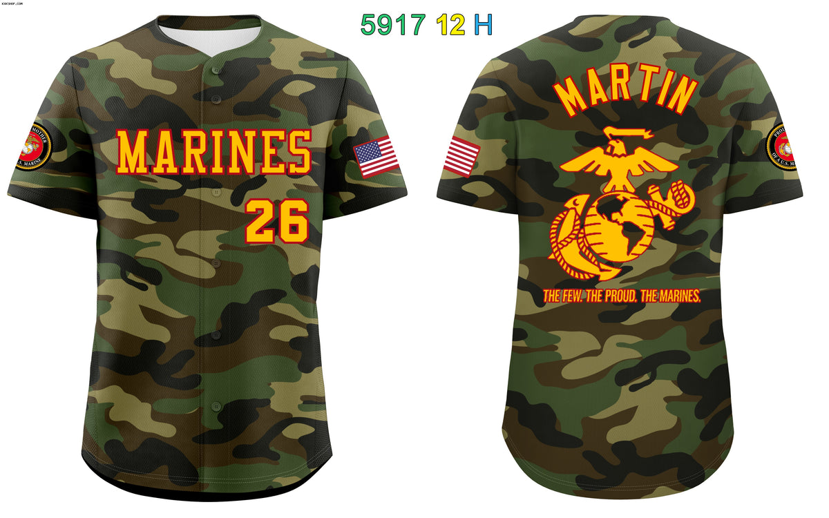 Custom Marines Camo Green Authentic Baseball Jersey