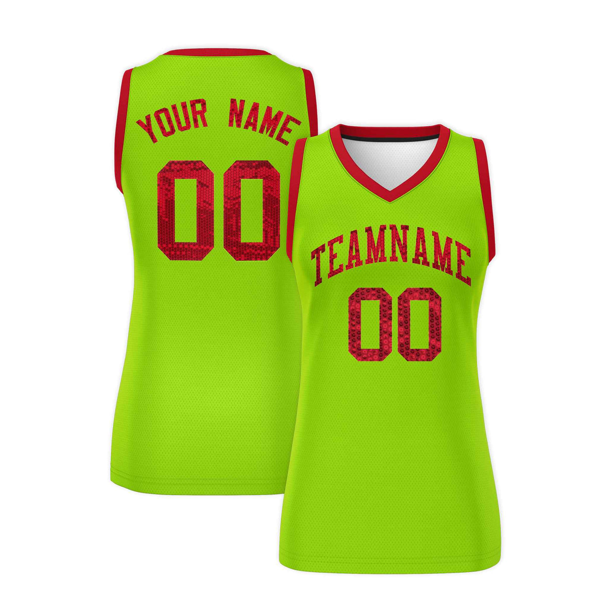 Custom Neon Green Red Women Basketball Jersey Dress