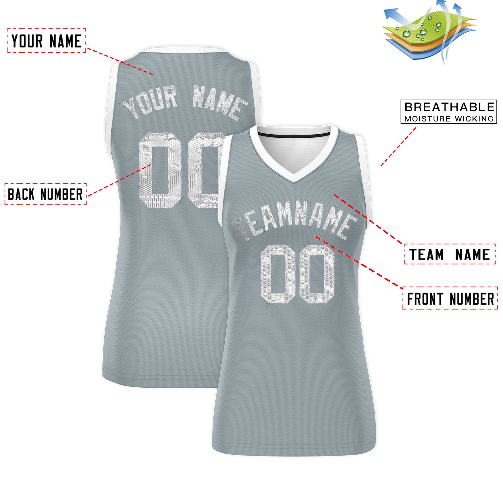 Custom Silver White Women Basketball Jersey Dress