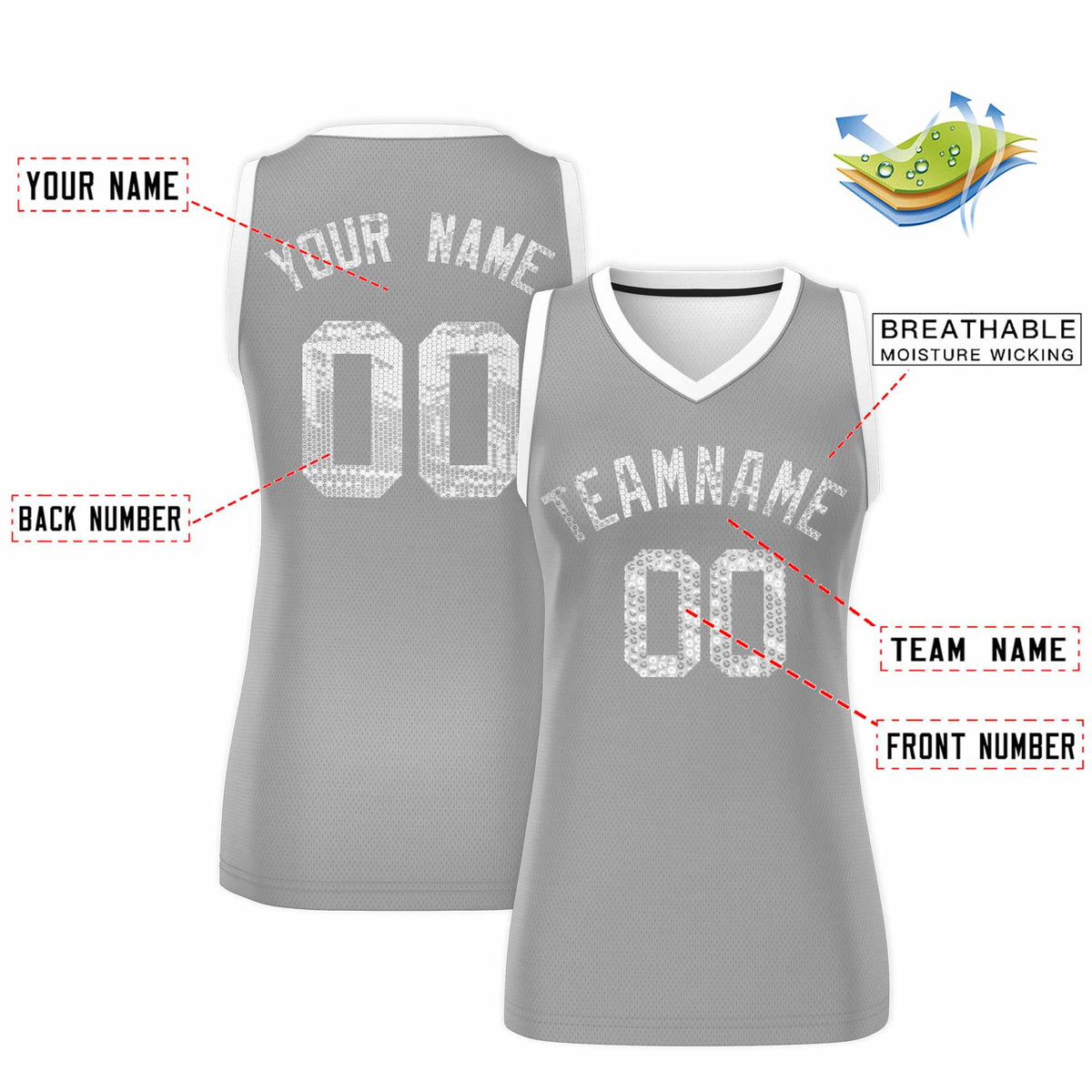 Custom Silver White Women Basketball Jersey Dress