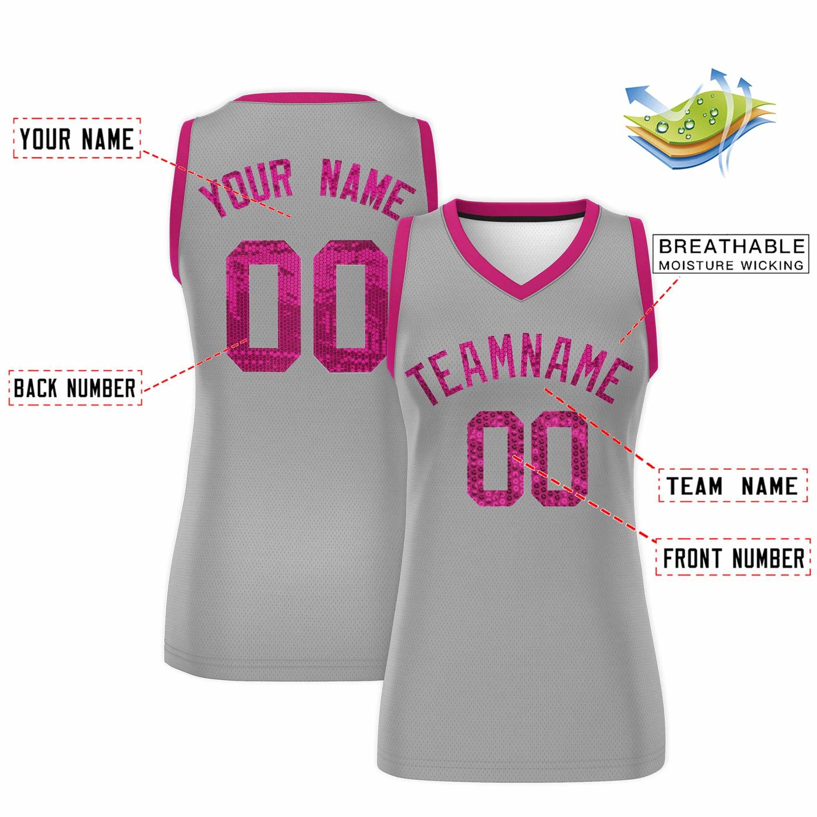 Custom Silver Pink Women Basketball Jersey Dress