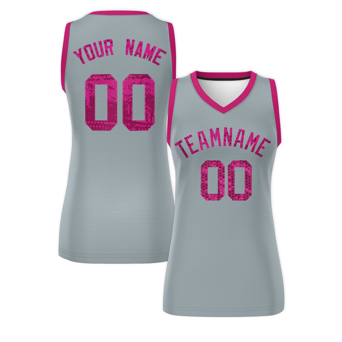 Custom Silver Pink Women Basketball Jersey Dress