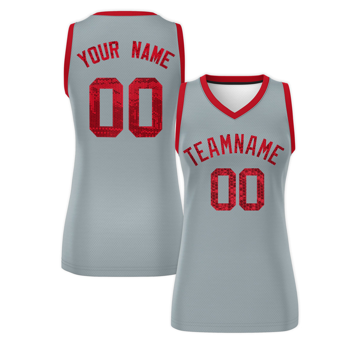 Custom Silver Red Women Basketball Jersey Dress
