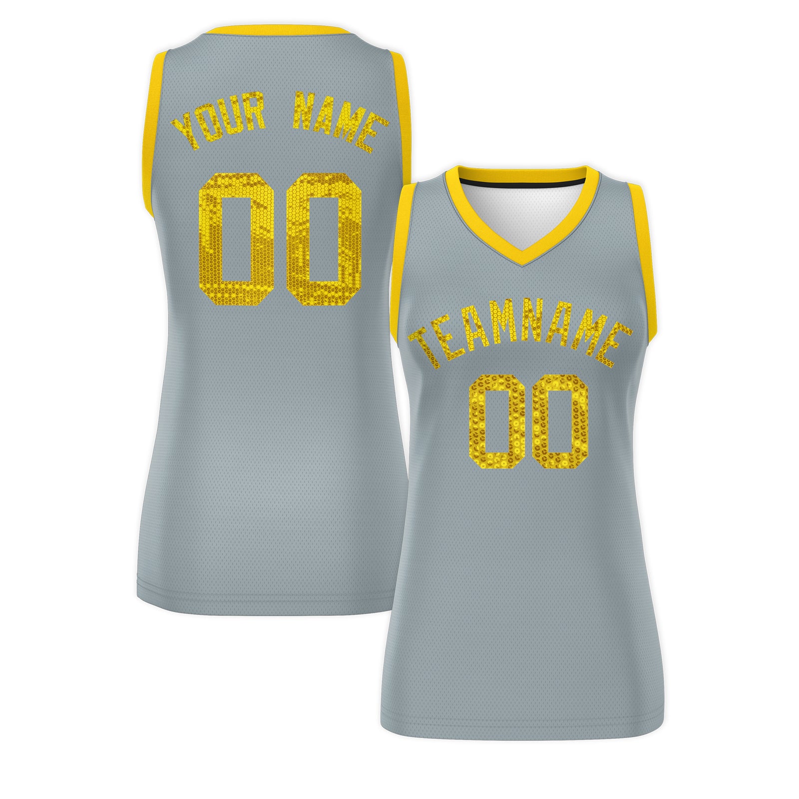 Custom Silver Gold Women Basketball Jersey Dress
