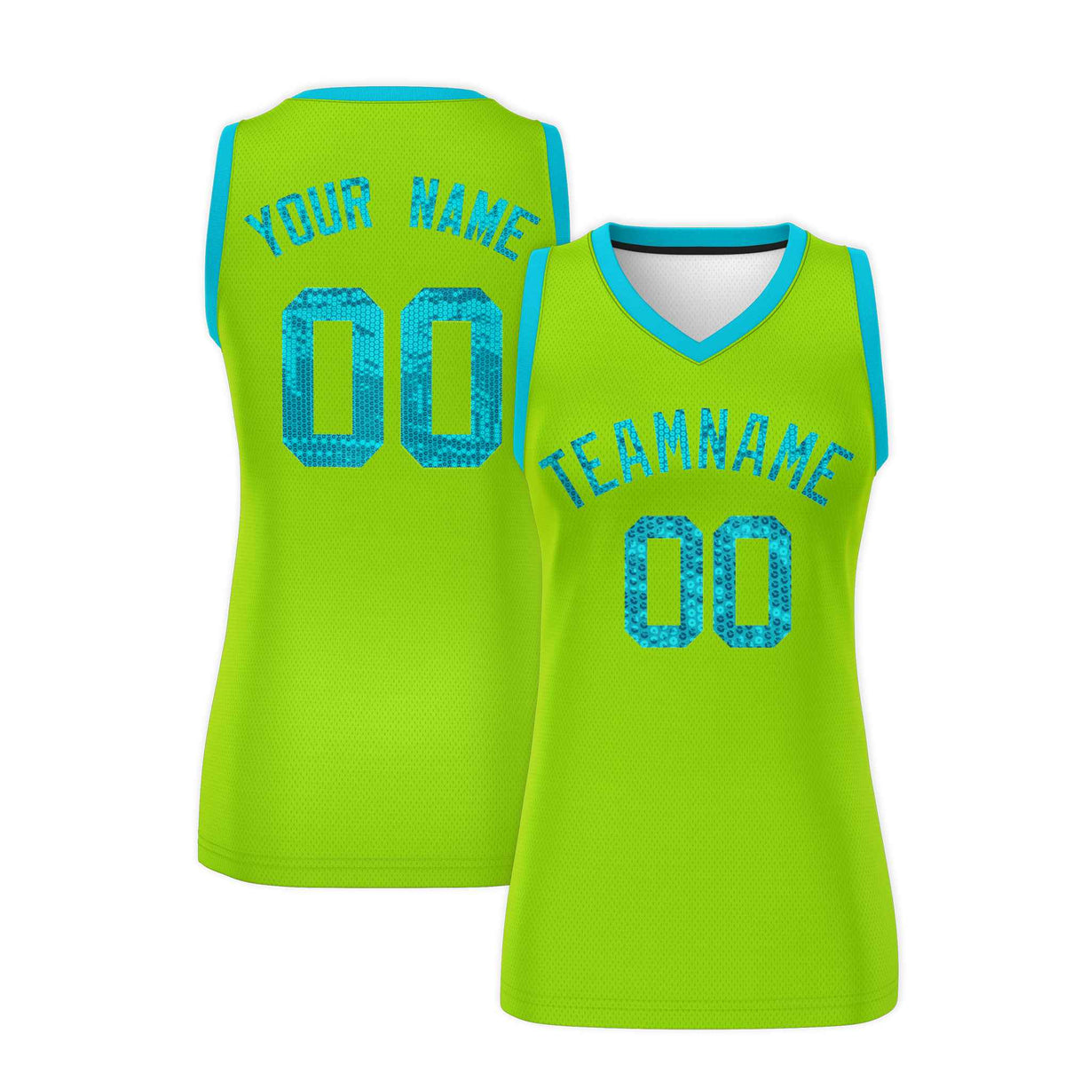 Custom Neon Green Sky Blue Women Basketball Jersey Dress