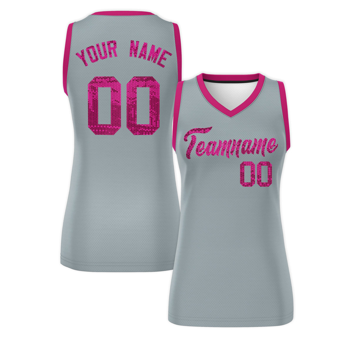 Custom Silver Pink Women Basketball Jersey Dress