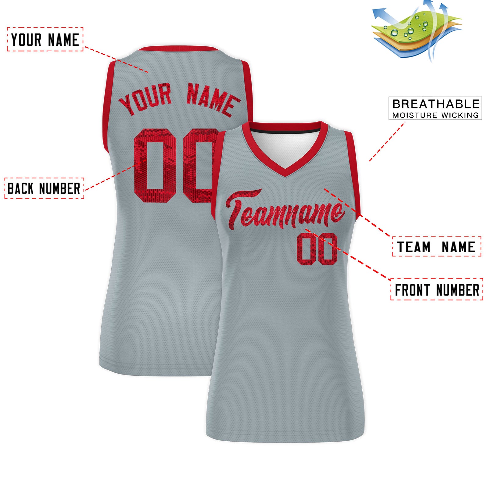 Custom Silver Red Women Basketball Jersey Dress
