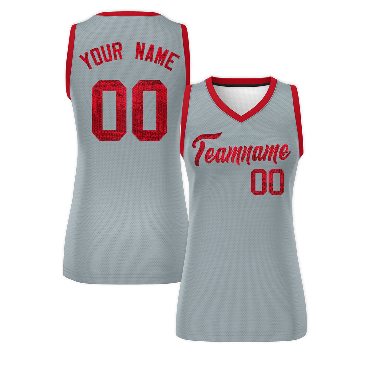 Custom Silver Red Women Basketball Jersey Dress