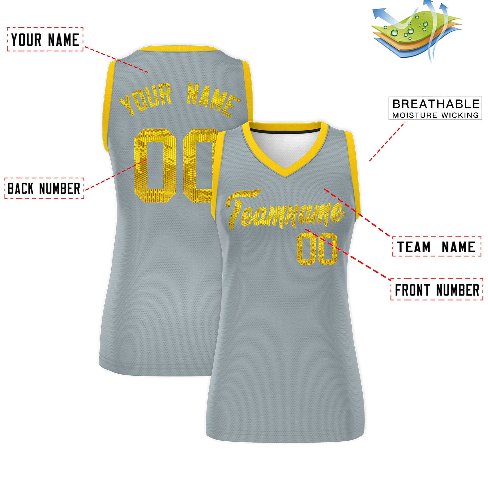 Custom Silver Gold Women Basketball Jersey Dress