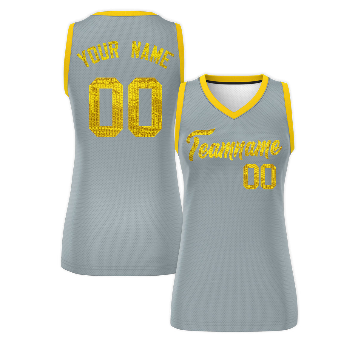 Custom Silver Gold Women Basketball Jersey Dress