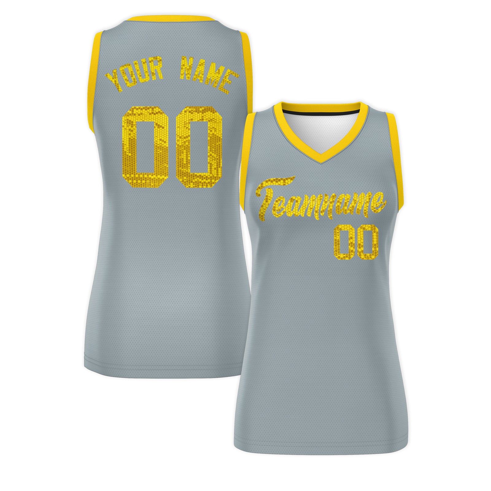 Custom Silver Gold Women Basketball Jersey Dress