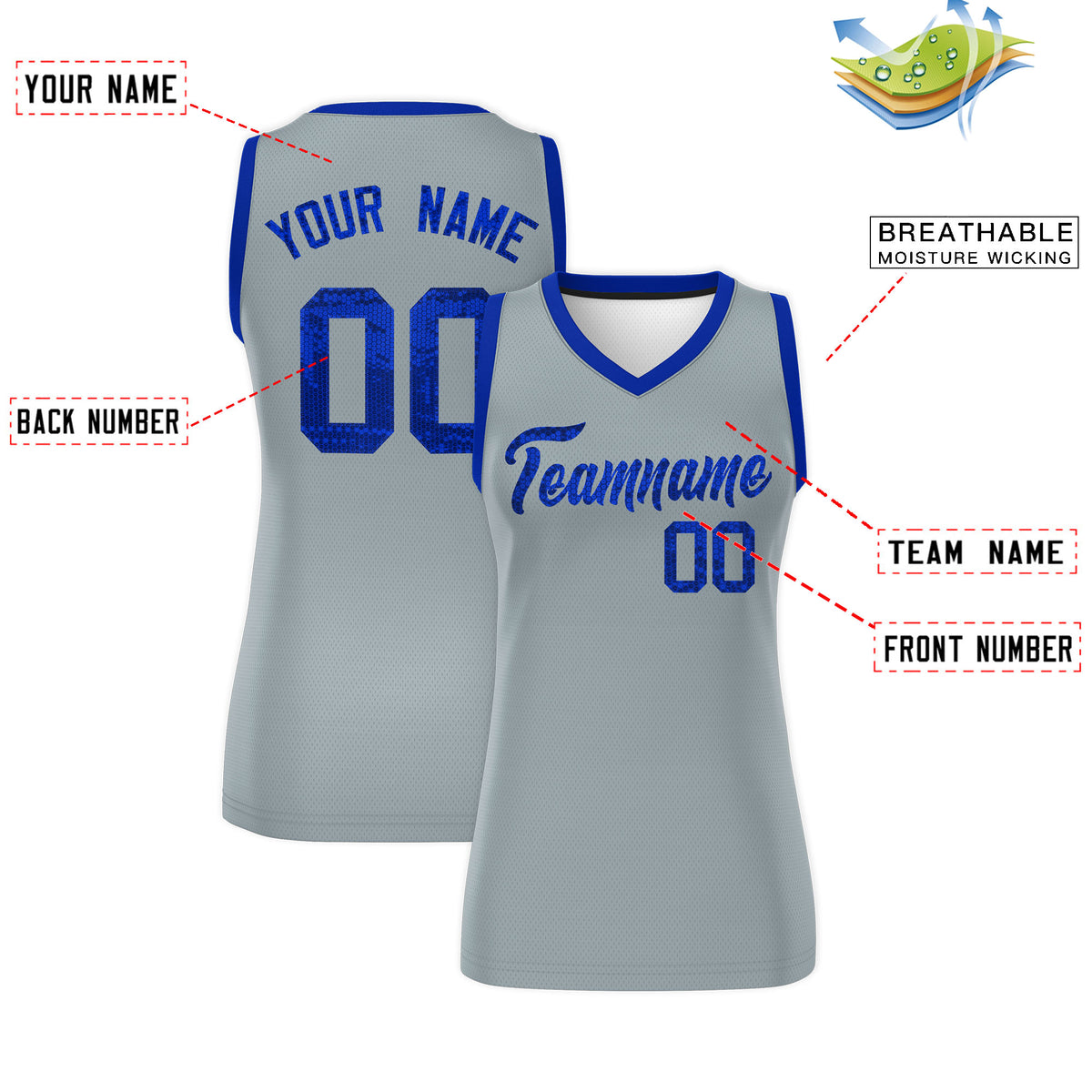 Custom Silver Royal Women Basketball Jersey Dress