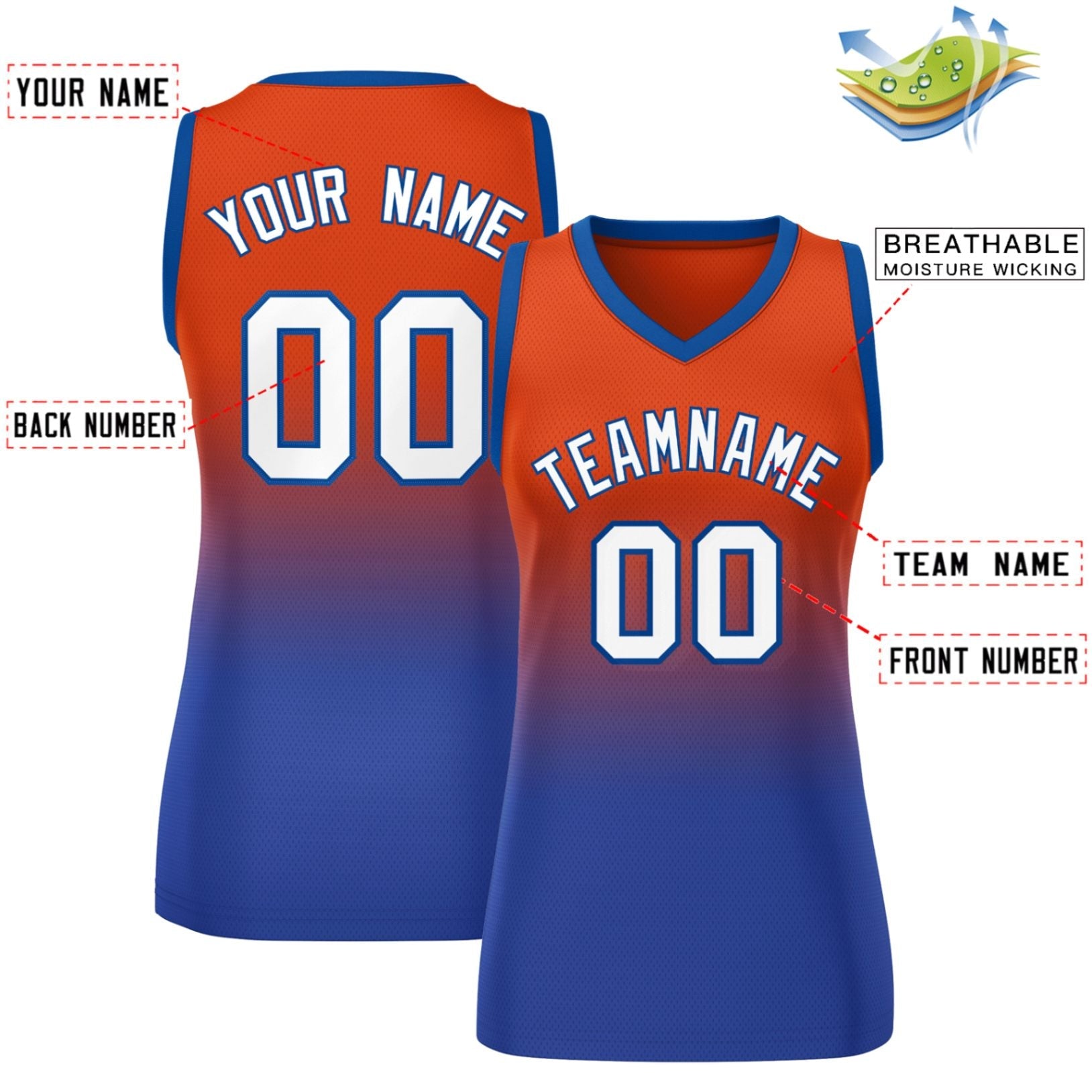 Custom Red Royal Gradient Fashion Tops Mesh Basketball Jersey For Women