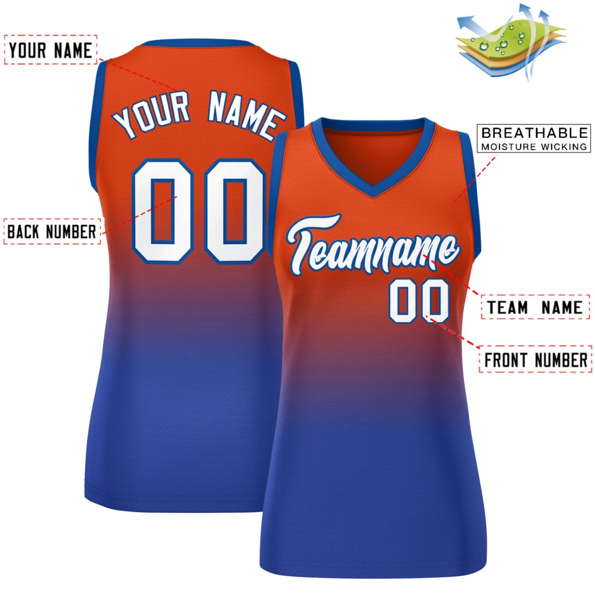 Custom Red Royal Gradient Fashion Tops Mesh Basketball Jersey For Women