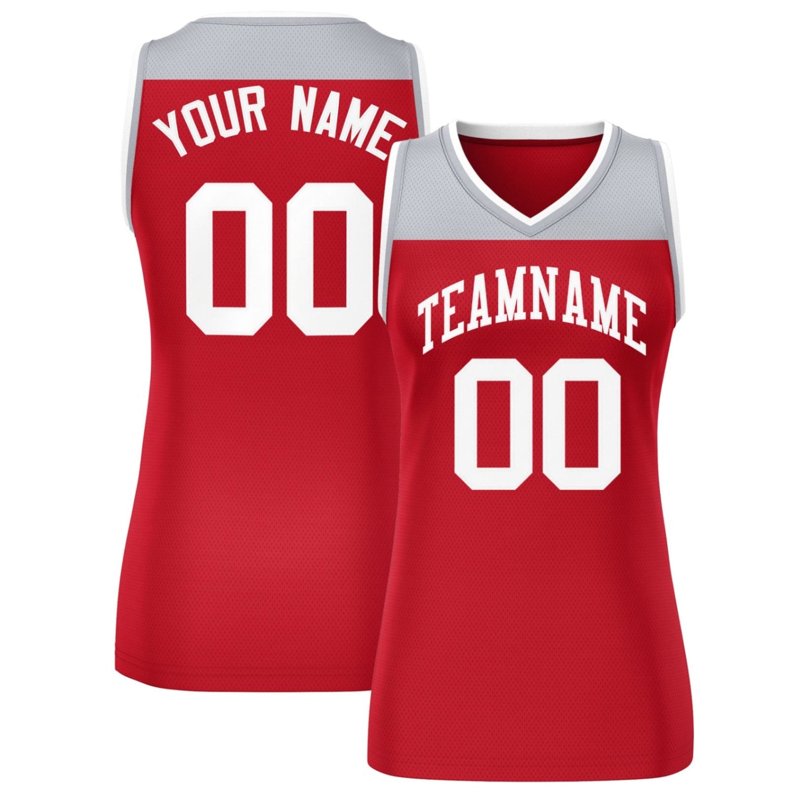 Custom Gray Red Color Block Fashion Tops Mesh Basketball Jersey For Women