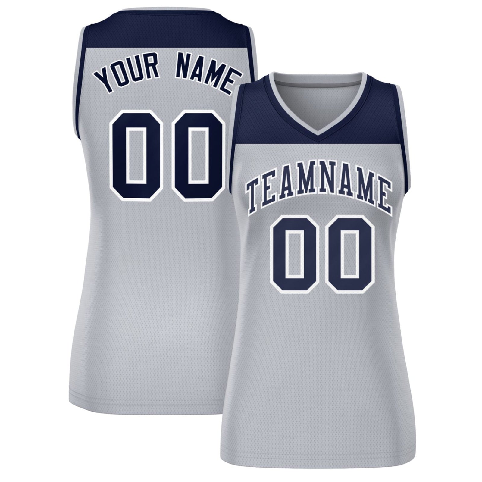 Custom Navy Gray Color Block Fashion Tops Mesh Basketball Jersey For Women